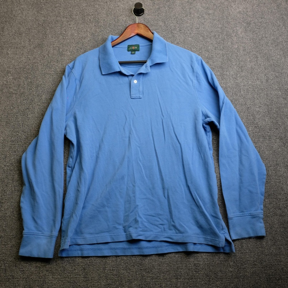 Vintage J Crew Rugby Polo Shirt Mens L Blue Long Sleeve Cotton Oarsman Casual‎